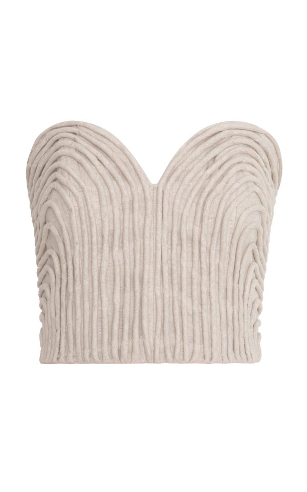 Andres Otalora - Prateek Embroidered Linen Corset Top - Tan - US 2 - Moda Operandi