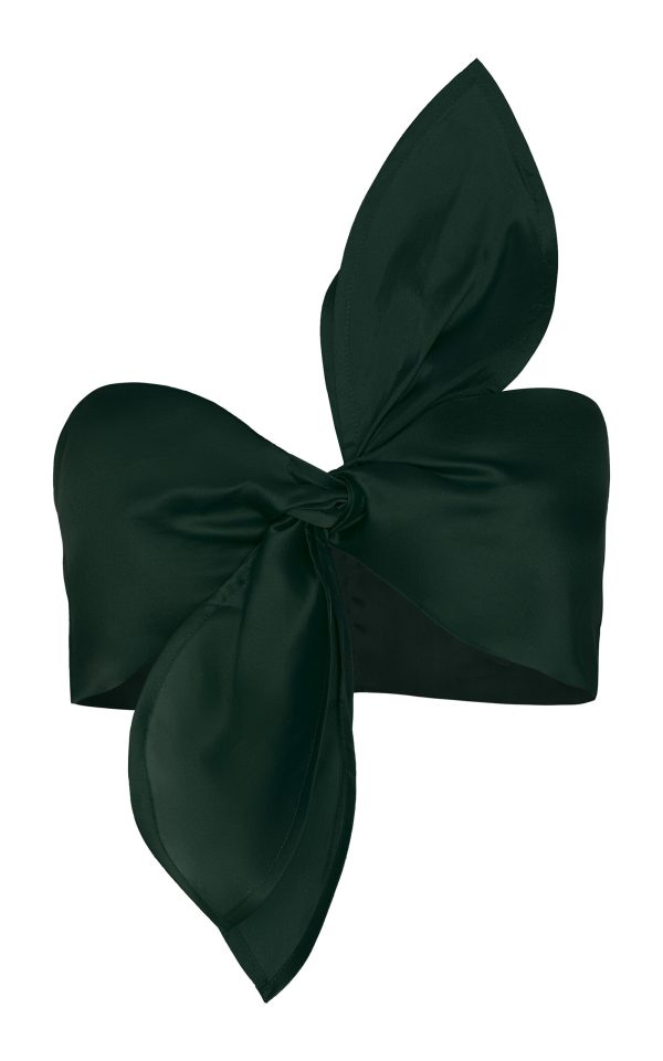 Andres Otalora - Suspiro Tie-Detailed Silk Organza Crop Top - Dark Green - S - Moda Operandi