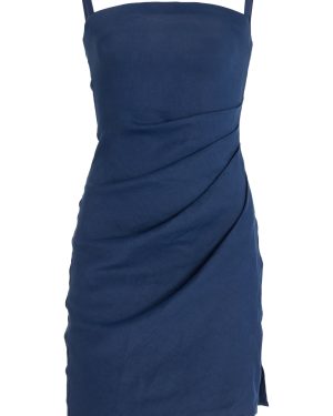 Anemos - The Nadege Asymmetric Linen-Blend Mini Dress - Navy - L - Moda Operandi