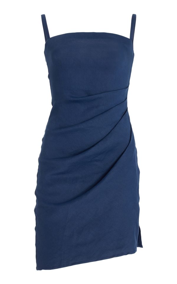 Anemos - The Nadege Asymmetric Linen-Blend Mini Dress - Navy - L - Moda Operandi