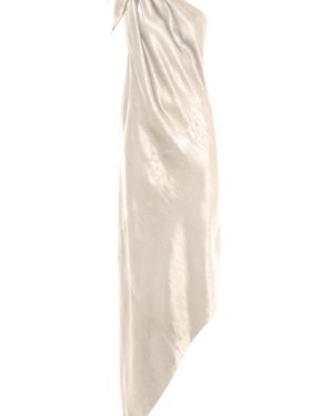 Anna October - Desiree Asymmetric Satin Midi Dress - Ivory - L - Moda Operandi