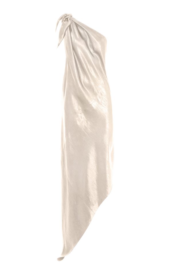 Anna October - Desiree Asymmetric Satin Midi Dress - Ivory - L - Moda Operandi