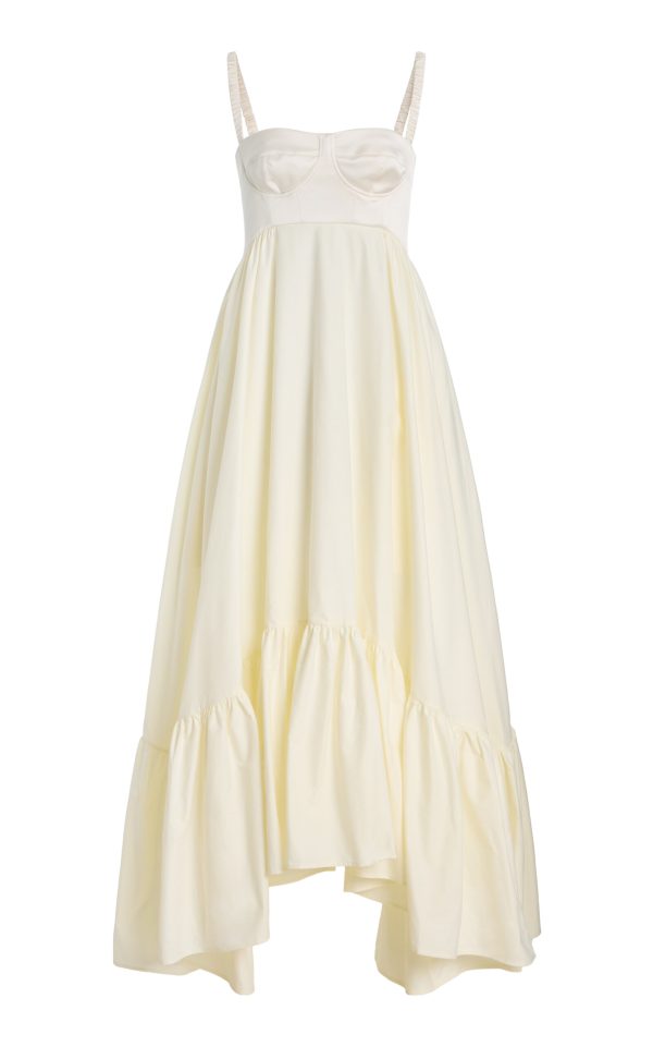Anna October - Snowdrop Asymmetric Cotton-Blend Maxi Dress - White - XS - Moda Operandi