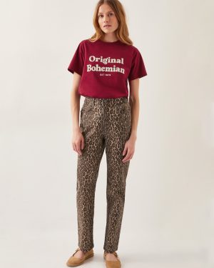 Annie Leopard Print Straight Leg Jeans Brown