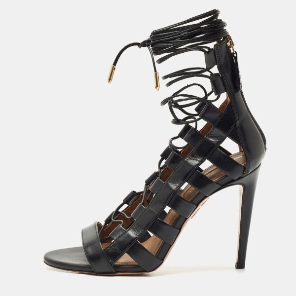 Aquazzura Black Leather Amazon Gladiator Sandals Size 37