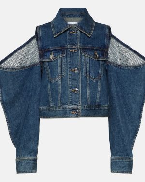 Area Embellished cutout denim jacket