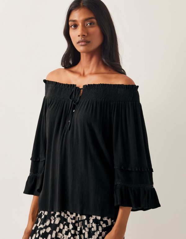 Ava Off-The-Shoulder Smock Top Black