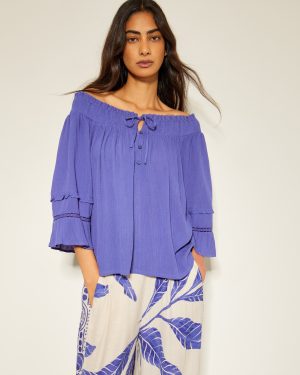 Ava Off-The-Shoulder Smock Top Blue