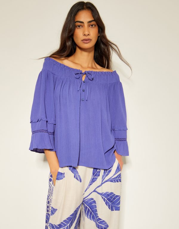 Ava Off-The-Shoulder Smock Top Blue