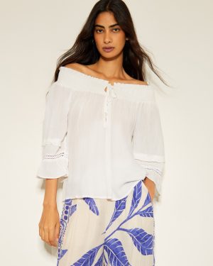 Ava Off-The-Shoulder Smock Top White