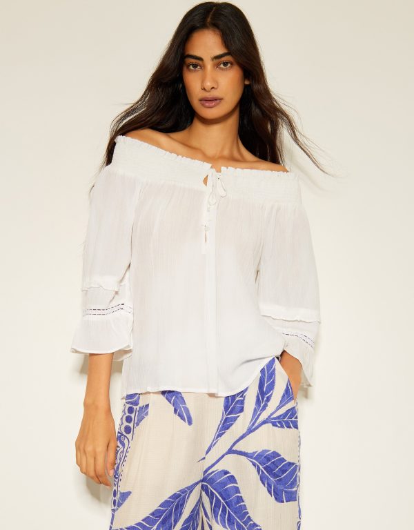 Ava Off-The-Shoulder Smock Top White