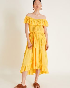 Avani Bardot Ruffle Dress Yellow