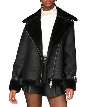 Avec Les Filles Oversized Faux Shearling Moto Coat