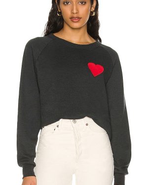 Aviator Nation Heart Embroidery Crew Sweatshirt in Charcoal. Size S, XL, XS.