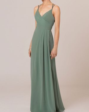 Avocado Green Cheap Wedding Dresses V Neck Sleeveless Backless Pleated Chiffon A Line Floor Length Bride Dresses