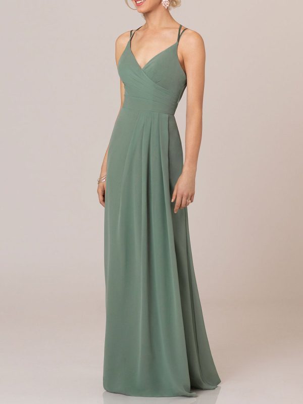 Avocado Green Cheap Wedding Dresses V Neck Sleeveless Backless Pleated Chiffon A Line Floor Length Bride Dresses
