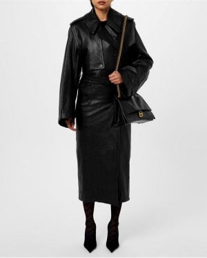 BALENCIAGA Leather Trench Coat - Black