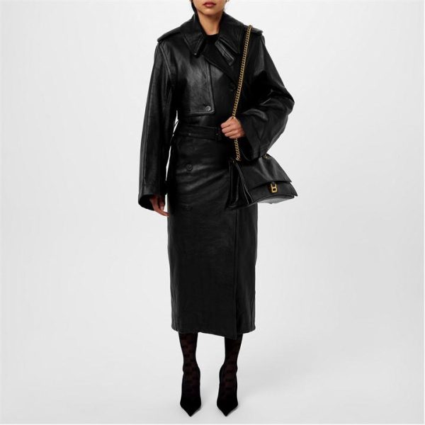 BALENCIAGA Leather Trench Coat - Black
