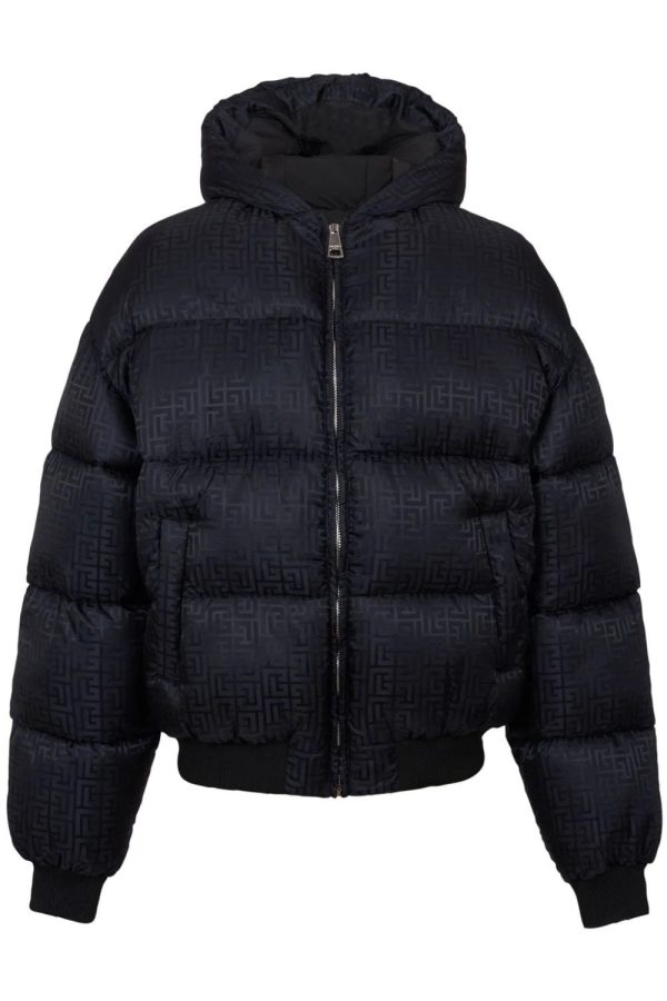 BALMAIN MONOGRAM JACQUARD NYLON PUFFER JACKET Size: 50, colour: BLACK