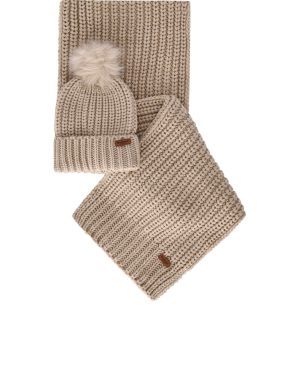 BARBOUR SALTBURN BEIGE BEANIE + SCARF SET
