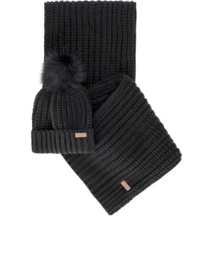 BARBOUR SALTBURN BLACK BEANIE + SCARF SET