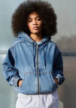 BDG Daria Bandana Print Denim Jacket - Blue 2XS at Urban Outfitters
