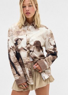 BDG Printed Denim Shirt XS at Urban Outfitters