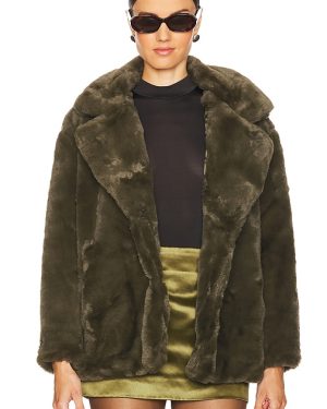 BLANKNYC Faux Fur Coat in Olive. Size M, S, XS.