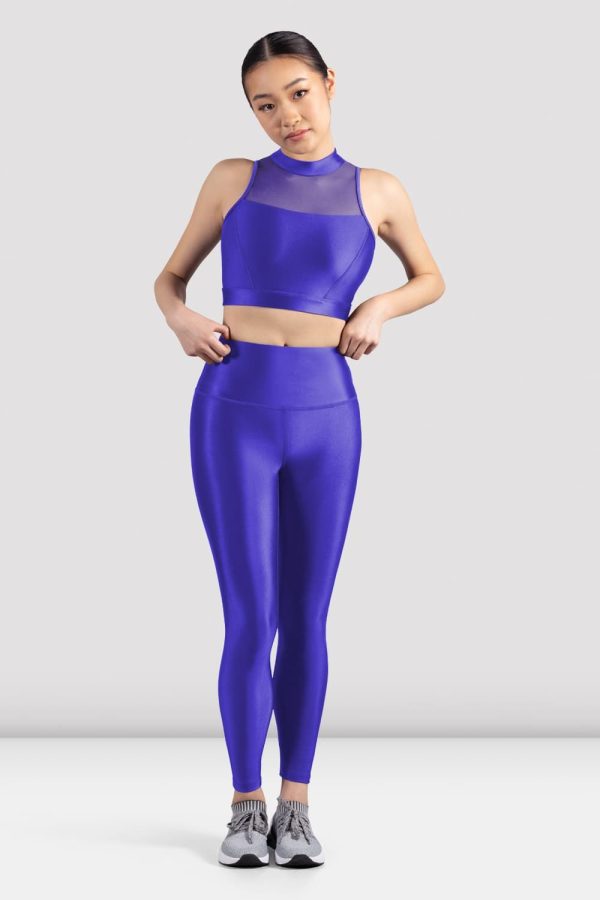 BLOCH Ladies Mirella Glow High Neck Crop Top, Azure Glow