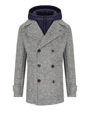 BOB IVER MELANGE GREY DOUBLE-BREASTED COAT
