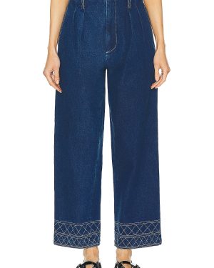 BODE Embroidered Murray Wide Leg Jeans in Indigo - Denim-Dark. Size 25 (also in 26, 29, 30).