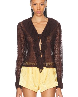 BODE Lace Flounce Blouse in Brown Black - Brown. Size L (also in XS).