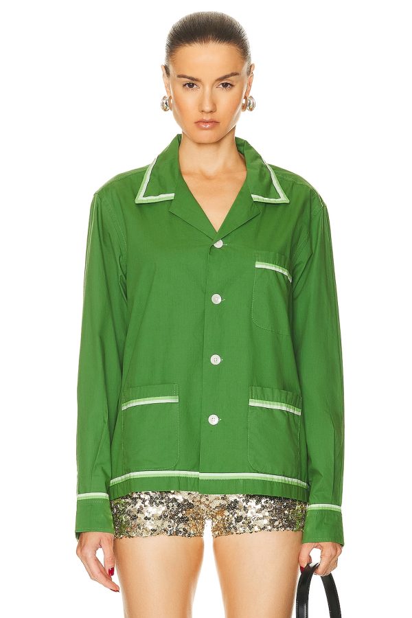 BODE Top Sheet Long Sleeve Shirt in Green - Green. Size XXS (also in ).
