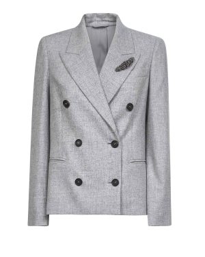 BRUNELLO CUCINELLI | Grey flannel double-breasted blazer | Women | 40