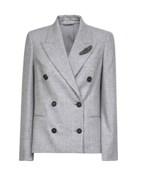 BRUNELLO CUCINELLI | Grey flannel double-breasted blazer | Women | 40