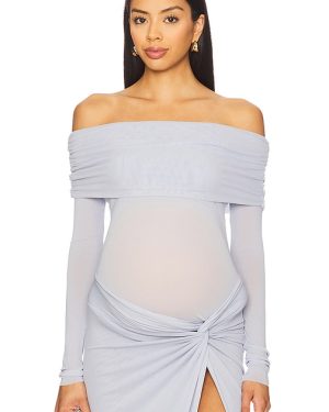 BUMPSUIT Off The Shoulder Mesh Top in Blue. Size M, S, XL, XS.