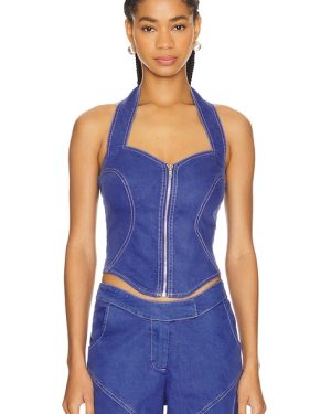 BY.DYLN Ramona Corset Top in Denim-Dark. Size S, XS.