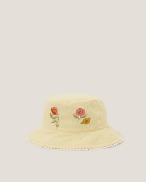 Baby Floral Embroidered Bucket Hat Yellow