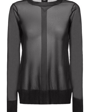 Back Button Mesh Long Sleeve Top