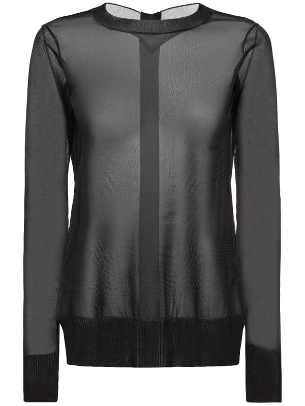 Back Button Mesh Long Sleeve Top