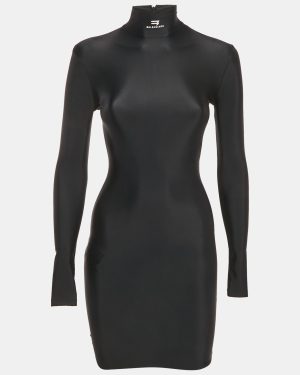 Balenciaga Black Jersey High Neck Bodycon Dress S