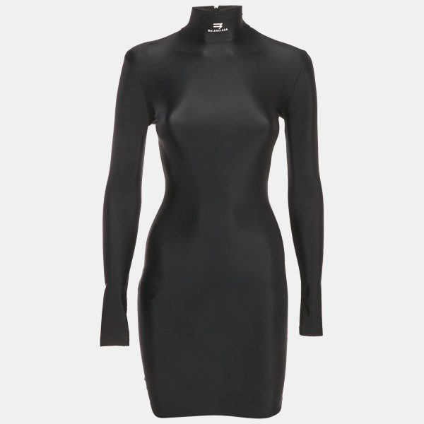 Balenciaga Black Jersey High Neck Bodycon Dress S