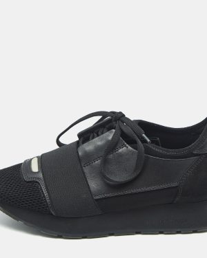Balenciaga Black Leather and Mesh Race Runner Low Top Sneakers Size 36