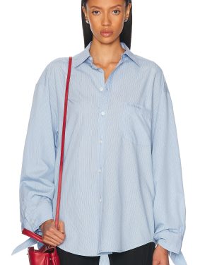 Balenciaga Knotted Cuff Blouse in Sky Blue & White - Blue. Size 1 (also in 2, 3, 4).