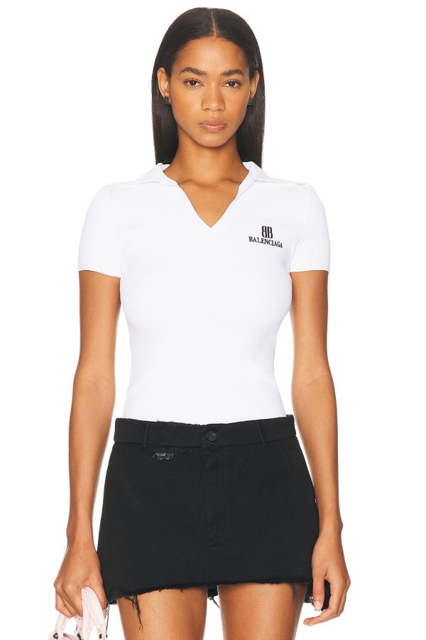 Balenciaga Polo Top in White & Black - White. Size L (also in M, S, XS).