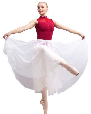 Ballet Dance Skirt Costume Women's White Tulle Sheer Performance Maxi Skirt