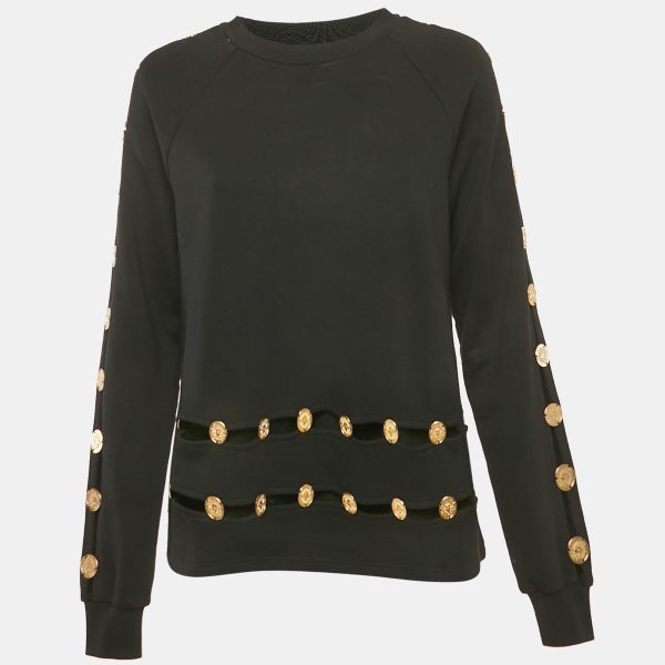 Balmain Black Cotton Knit Coin Embellished Sweatshirt M
