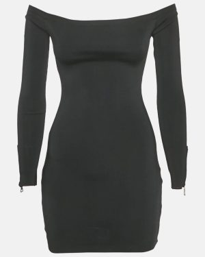 Balmain Black Rib Knit Mini Bodycon Dress S