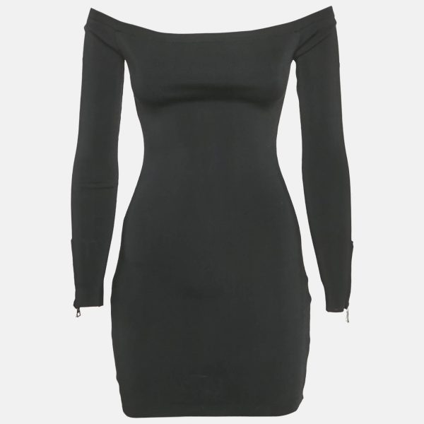 Balmain Black Rib Knit Mini Bodycon Dress S