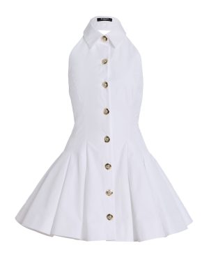 Balmain - Flared Cotton-Poplin Halter-Neck Mini Shirt Dress - White - FR 34 - Moda Operandi